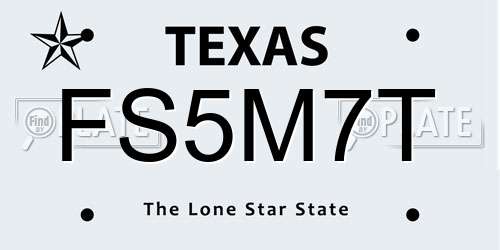 FS5M7T Texas License Plate