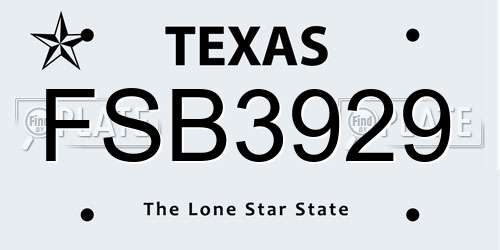 FSB3929 Texas License Plate
