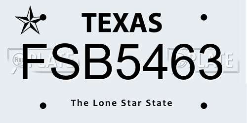 FSB5463 Texas License Plate