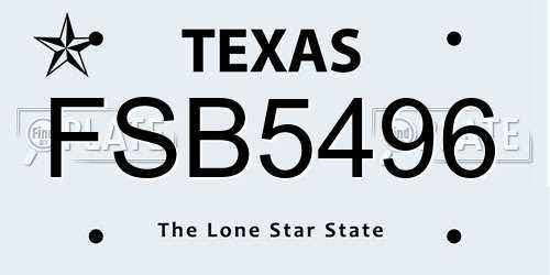 FSB5496 Texas License Plate
