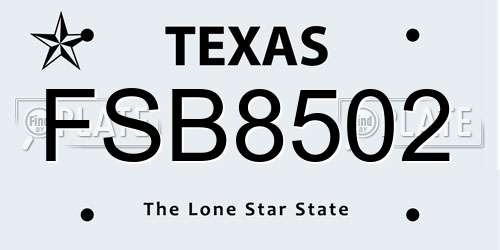 FSB8502 Texas License Plate