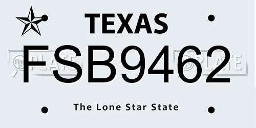 FSB9462 Texas License Plate