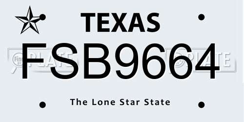 FSB9664 Texas License Plate