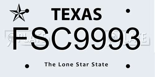 FSC9993 Texas License Plate