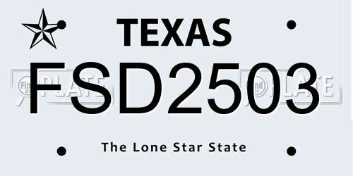 FSD2503 Texas License Plate