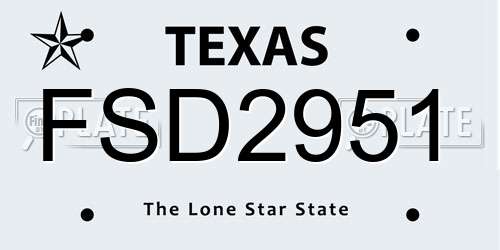 FSD2951 Texas License Plate