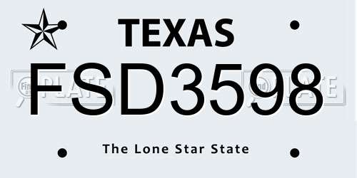 FSD3598 Texas License Plate