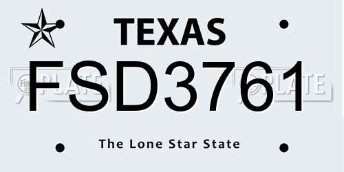 FSD3761 Texas License Plate