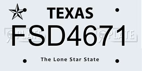 FSD4671 Texas License Plate