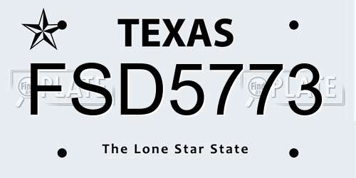 FSD5773 Texas License Plate