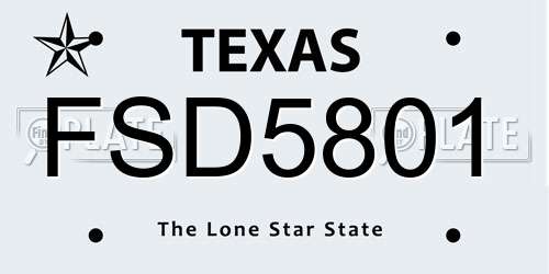 FSD5801 Texas License Plate