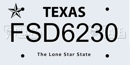 FSD6230 Texas License Plate