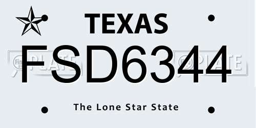 FSD6344 Texas License Plate