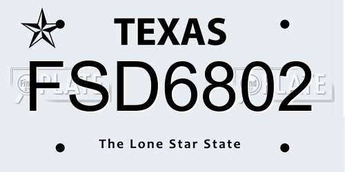 FSD6802 Texas License Plate