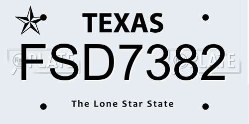 FSD7382 Texas License Plate