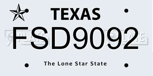 FSD9092 Texas License Plate