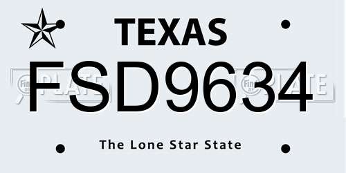 FSD9634 Texas License Plate