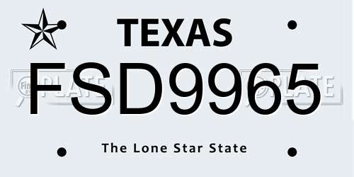 FSD9965 Texas License Plate