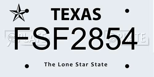 FSF2854 Texas License Plate