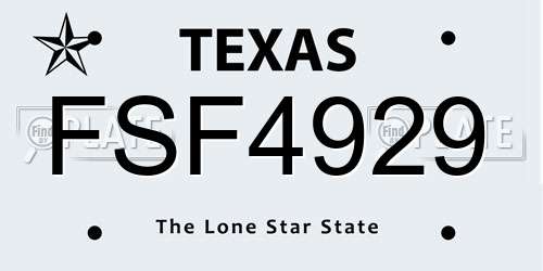 FSF4929 Texas License Plate
