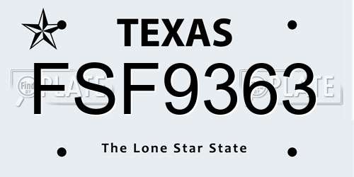 FSF9363 Texas License Plate