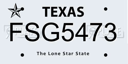 FSG5473 Texas License Plate