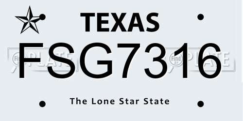 FSG7316 Texas License Plate
