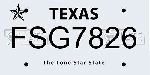 FSG7826 Texas License Plate