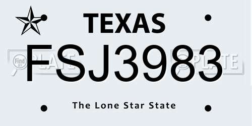 FSJ3983 Texas License Plate
