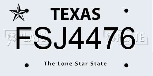 FSJ4476 Texas License Plate