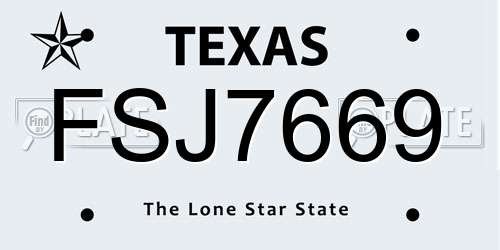 FSJ7669 Texas License Plate