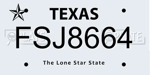 FSJ8664 Texas License Plate