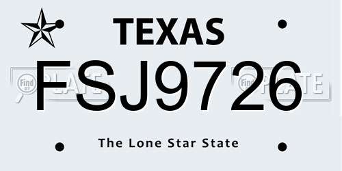 FSJ9726 Texas License Plate