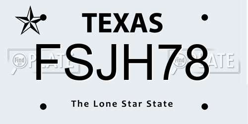 FSJH78 Texas License Plate