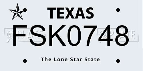 FSK0748 Texas License Plate