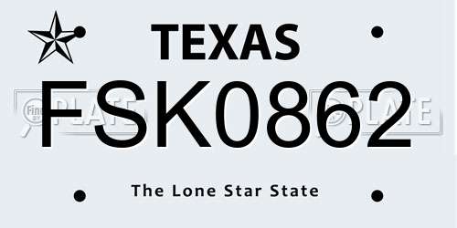 FSK0862 Texas License Plate