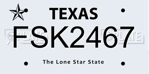 FSK2467 Texas License Plate