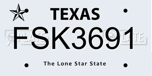 FSK3691 Texas License Plate