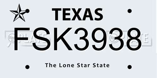 FSK3938 Texas License Plate