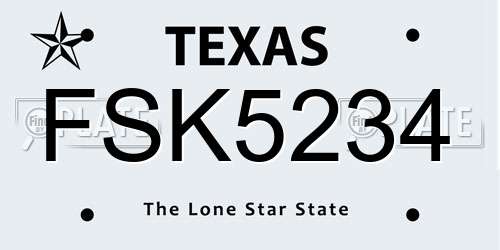 FSK5234 Texas License Plate
