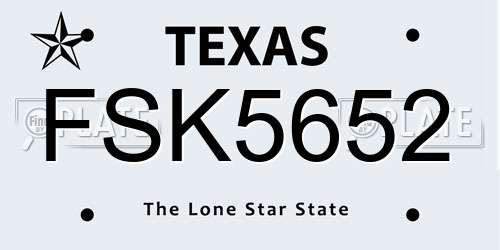 FSK5652 Texas License Plate