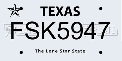 FSK5947 Texas License Plate