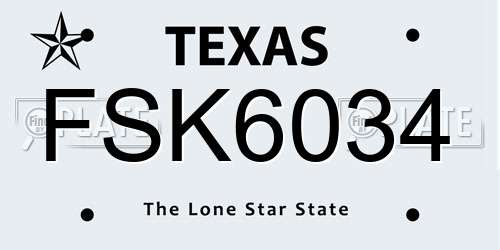FSK6034 Texas License Plate