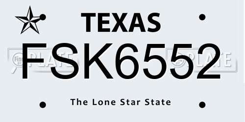 FSK6552 Texas License Plate