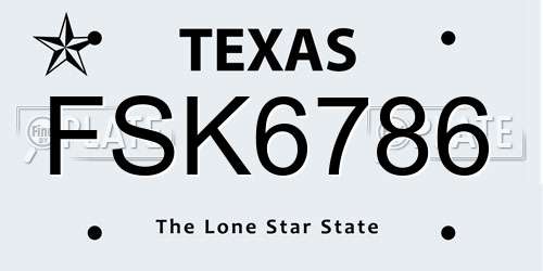 FSK6786 Texas License Plate