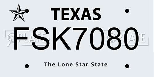 FSK7080 Texas License Plate