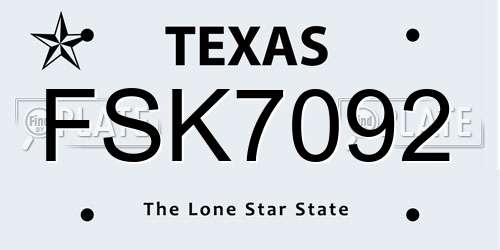 FSK7092 Texas License Plate