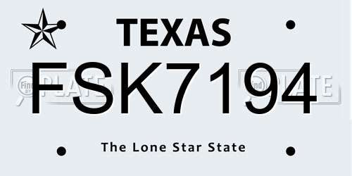 FSK7194 Texas License Plate