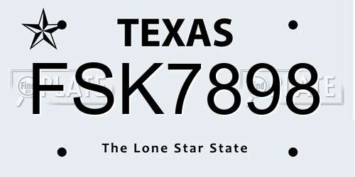 FSK7898 Texas License Plate
