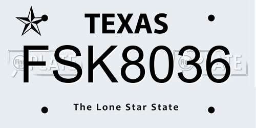 FSK8036 Texas License Plate